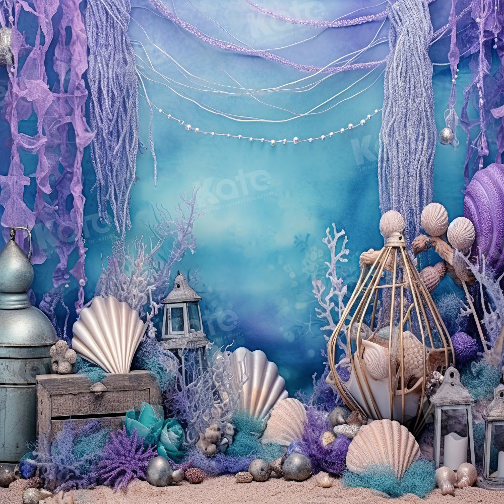 Kate Purple Deep Sea Shell Mermaid Backdrop for Photography